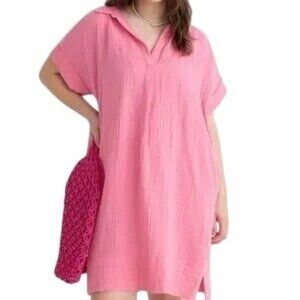 J. Crew Womens M V-Neck Shirtdress Soft Gauze Cotton in Tea Rose‎